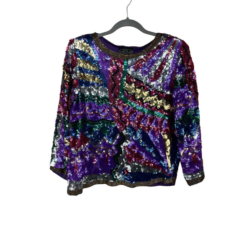 Vtg 80s Jean for Joseph le Bon 100% Silk Sequin Jazzy Blouse Womens Medium